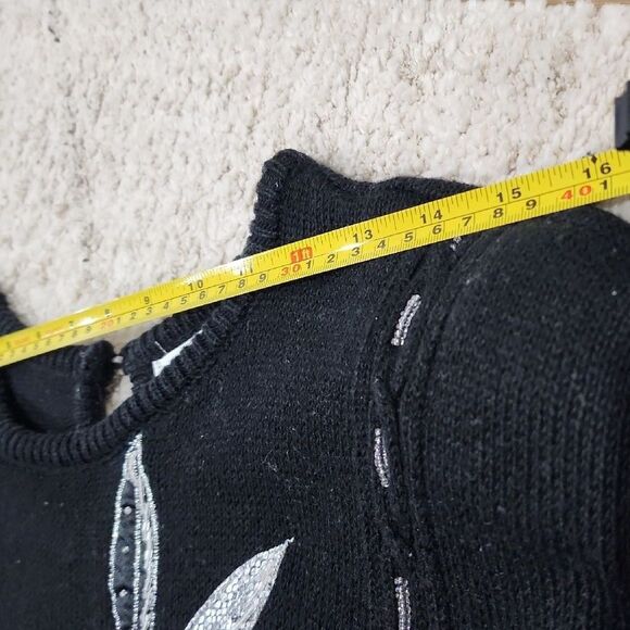 VINTAGE 80s SHENANIGANS Grandmacore Sweater Black sz Medium silver applique knit - Picture 9 of 12